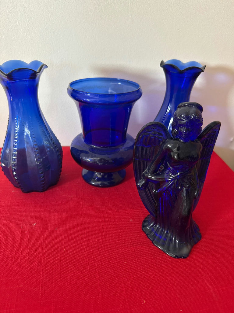 Cobalt Blue Glass Vases and Angel Figurine - image 2 of 2