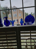 Cobalt blue glass vases and plate with hanging dreamcatchers - thumbnail 1 of 4