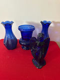 Cobalt Blue Glass Vases and Angel Figurine - thumbnail 1 of 2