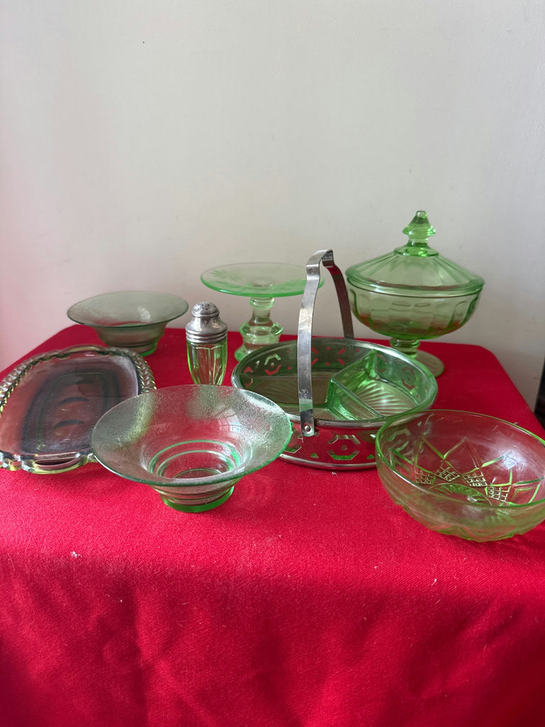 Fenton Green glass serving ware collection - image 1 of 6