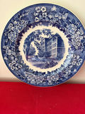 Blue and white decorative plate with Clark University Worcester town scene and floral border - thumbnail 2 of 3