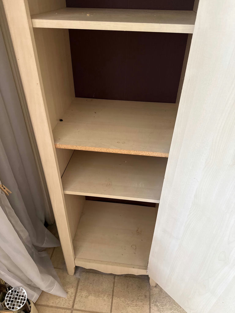 Tall Cream Cabinet with Shelves and Wood Top - image 3 of 7