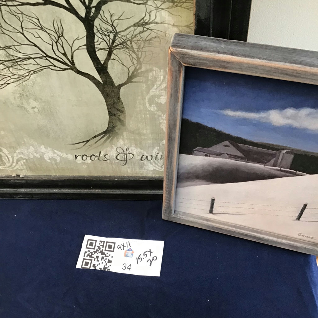 Two framed prints: tree with quote and snowy landscape 9x11, 15.5x20 - image 1 of 3
