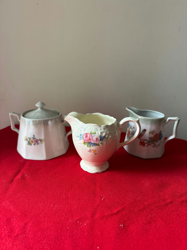 Three floral porcelain creamer and sugar bowl set - image 2 of 4