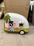 Ceramic Light Up Flamingo Camper Trailer Figurine - thumbnail 1 of 5