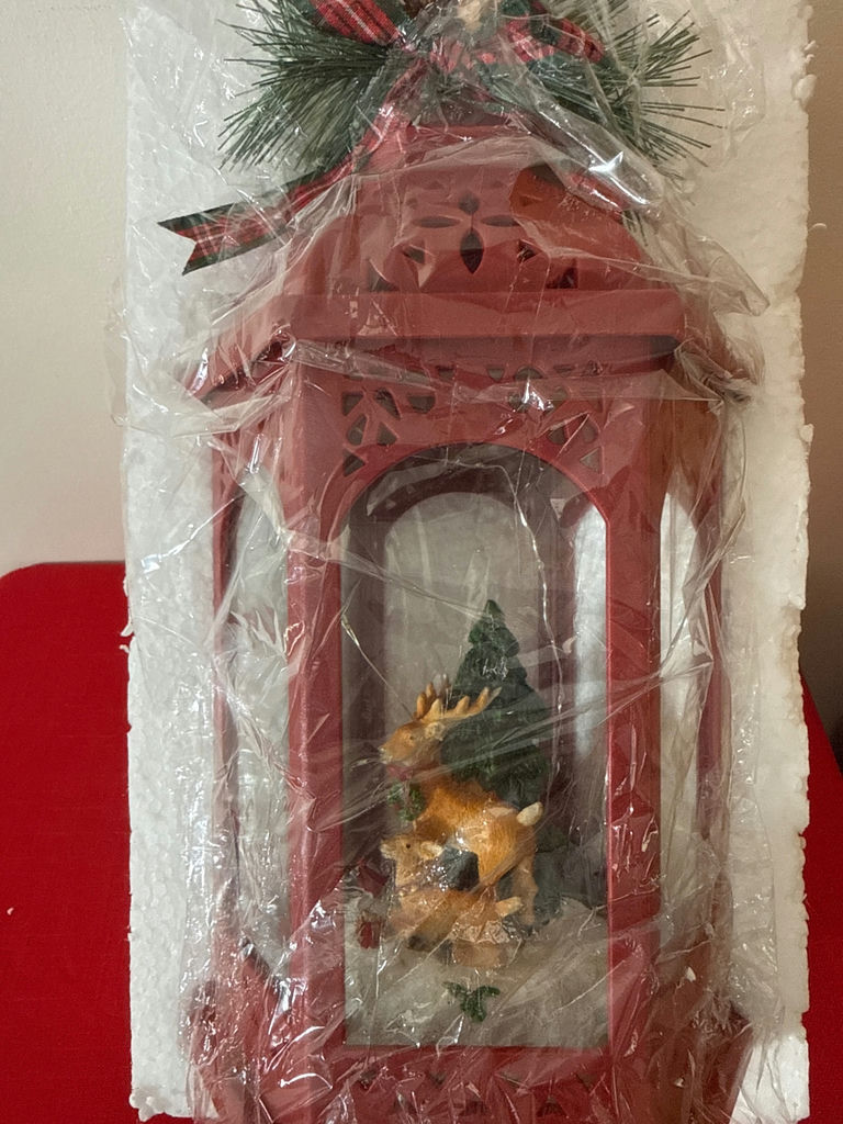 Red lantern with deer and Christmas tree scene - image 3 of 3