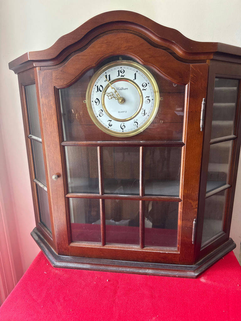 Waltham Quartz Mantel Clock in Wooden Cabinet - image 1 of 2