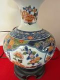 Porcelain floral lamp with pleated shade - thumbnail 3 of 5