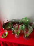 Green glassware collection with lidded dish and metal basket - thumbnail 2 of 5