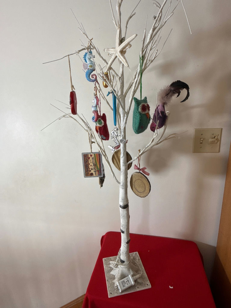 White decorative tree with assorted hanging ornaments - image 2 of 2