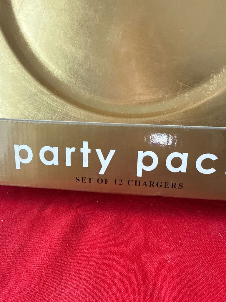 Gold charger plates set (12) in box - image 3 of 3