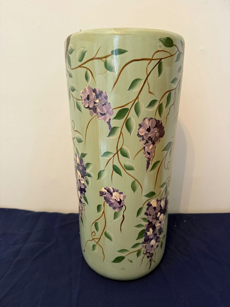 Tall ceramic vase with purple wisteria - image 1 of 2