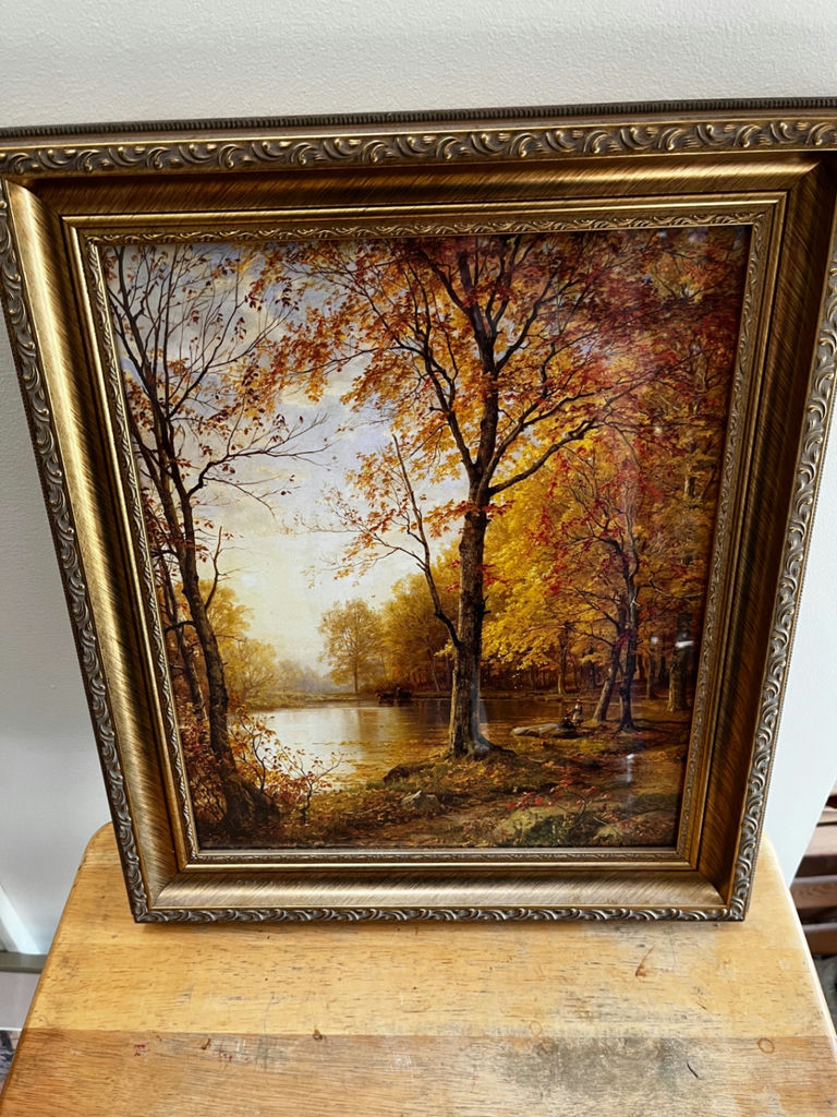 Autumn landscape painting in ornate frame - image 2 of 2
