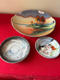 Assorted Japanese porcelain bowls and platter with landscape, dragon and girl motifs - thumbnail 2 of 8