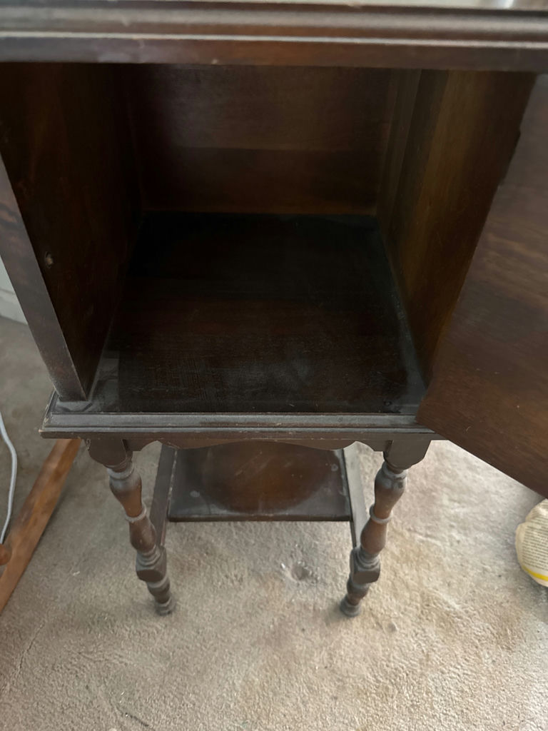 Antique dark wood end table with cabinet - image 4 of 4