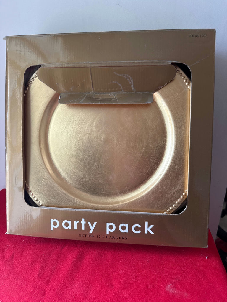 Gold charger plates set (12) in box - image 2 of 3