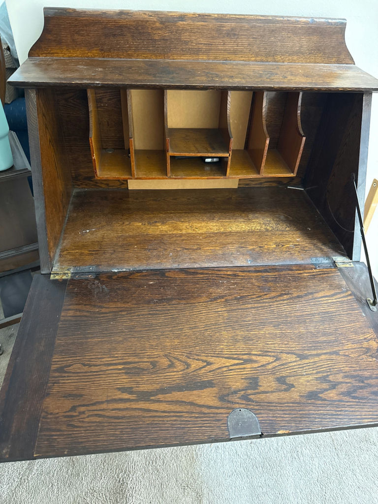 Antique wooden secretary desk with drop-front writing surface - image 4 of 5