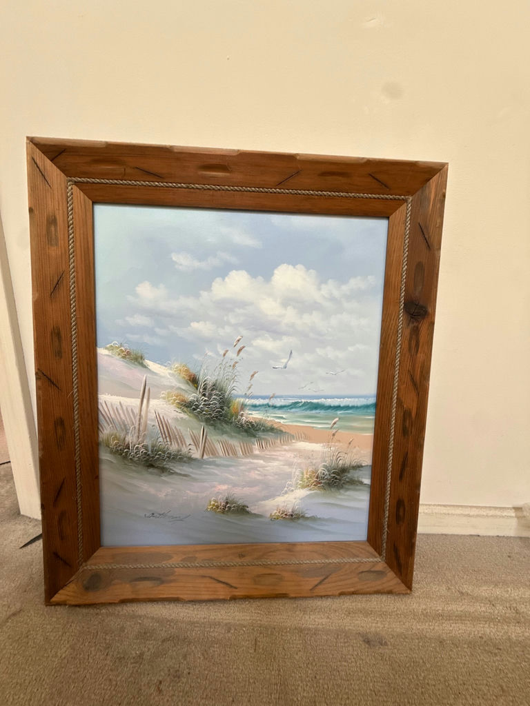 Coastal beach landscape painting in a wood frame - image 2 of 6