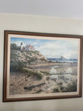 Robert Wee - Coastal painting with lighthouse, house and chairs - thumbnail 1 of 3