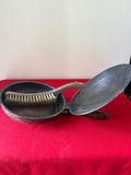 Vintage round crumb pan with wooden handle and lid; circular storage tin with brush - thumbnail 3 of 4