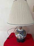 Porcelain floral lamp with pleated shade - thumbnail 2 of 5