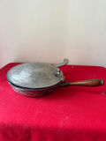 Vintage round crumb pan with wooden handle and lid; circular storage tin with brush - thumbnail 2 of 4