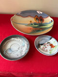 Assorted Japanese porcelain bowls and platter with landscape, dragon and girl motifs - thumbnail 1 of 8