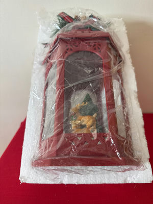 Red lantern with deer and Christmas tree scene - Image 1 of 3