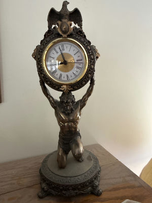 Atlas Titan Bronze clock held aloft by muscular statue - Image 1 of 3