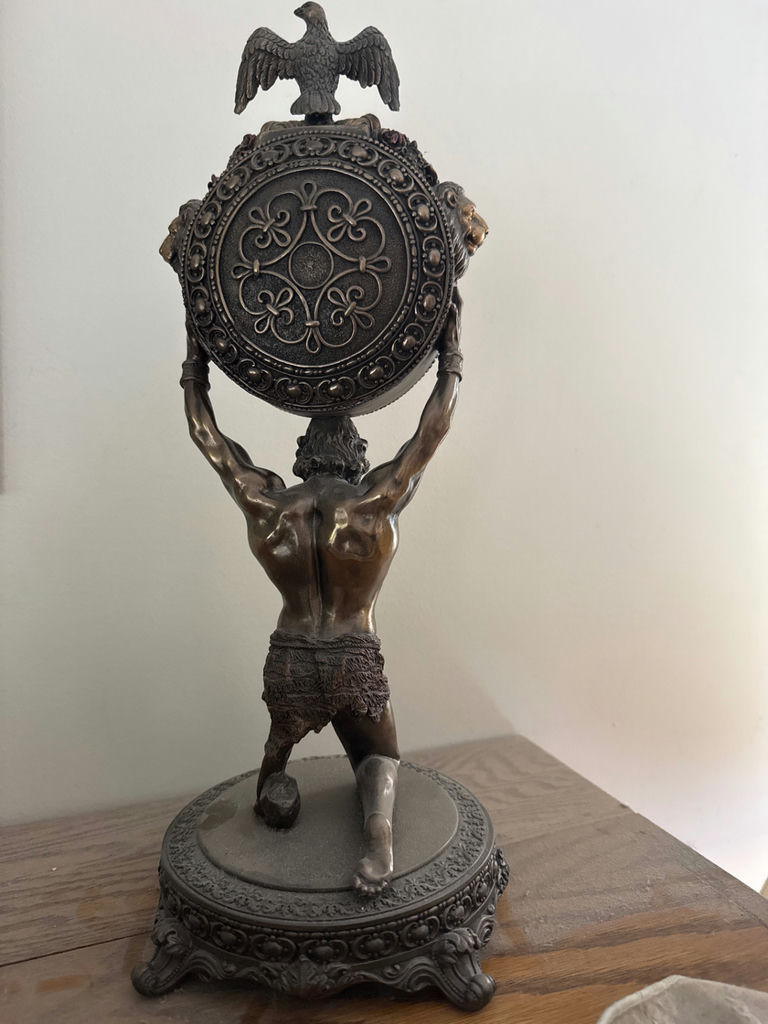 Atlas Titan Bronze clock held aloft by muscular statue - image 3 of 3