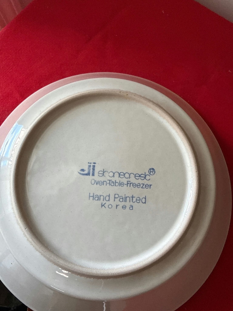 Blue-rimmed hand-painted ceramic plates - image 3 of 3