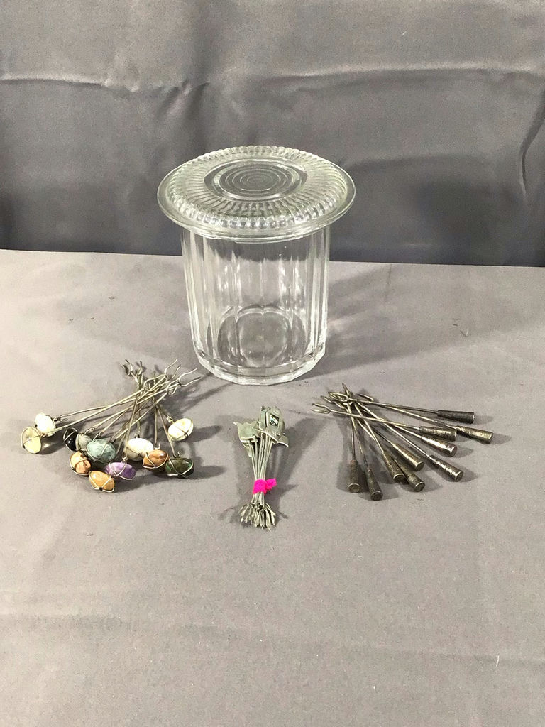 Silver Cocktail Picks & Antique Glass Jar (20+dwt) - image 1 of 17