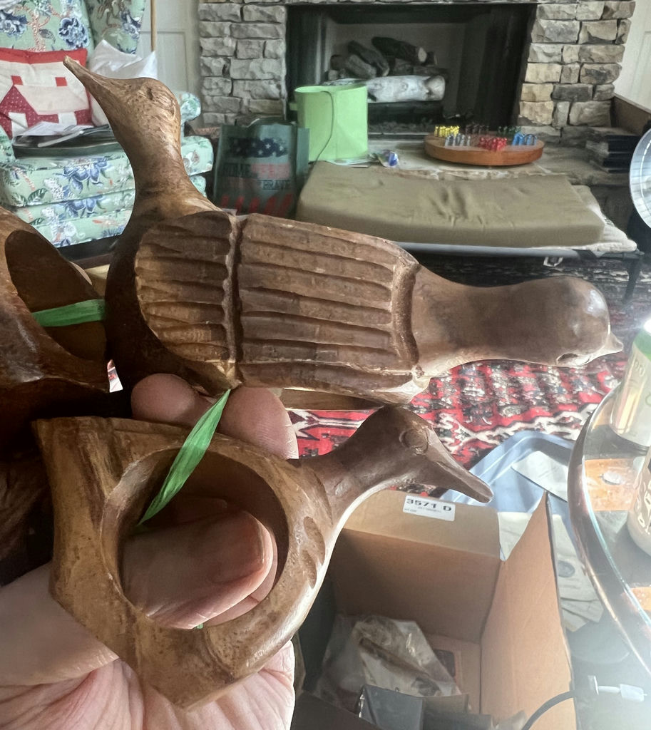 Set 6 Carved Wood Bird Mahogany Napkin Rings MCM - image 3 of 6