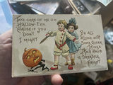 1911 Halloween Postcard Killing The Pumpkin - thumbnail 1 of 2