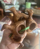 Set 6 Carved Wood Bird Mahogany Napkin Rings MCM - thumbnail 1 of 6