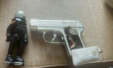 Hawkeye Chrome Cap Pistol & Fisher-Price 1979 Alien Figure - thumbnail 1 of 7