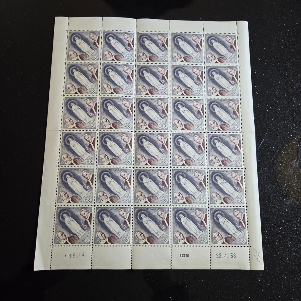 1958 Monaco 1 Franc Stamp Sheet - image 1 of 2