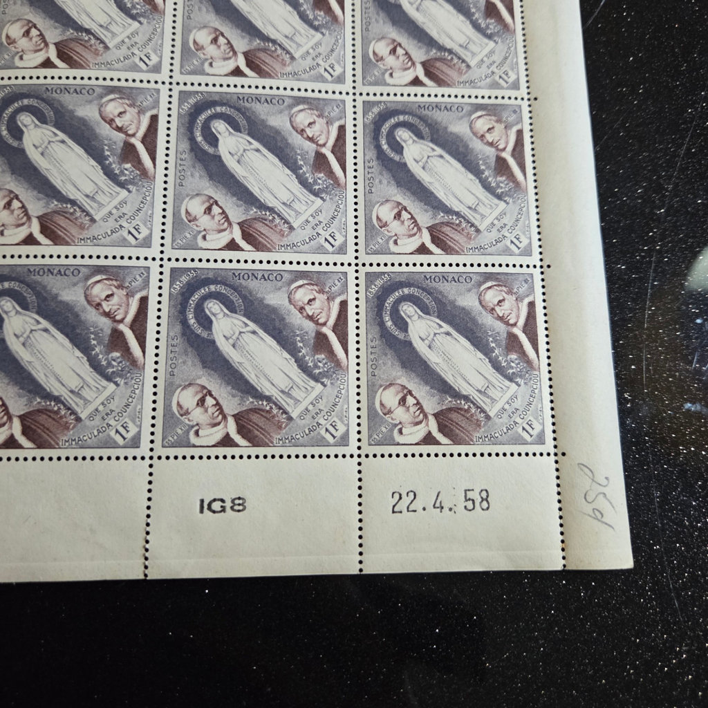 1958 Monaco 1 Franc Stamp Sheet - image 2 of 2