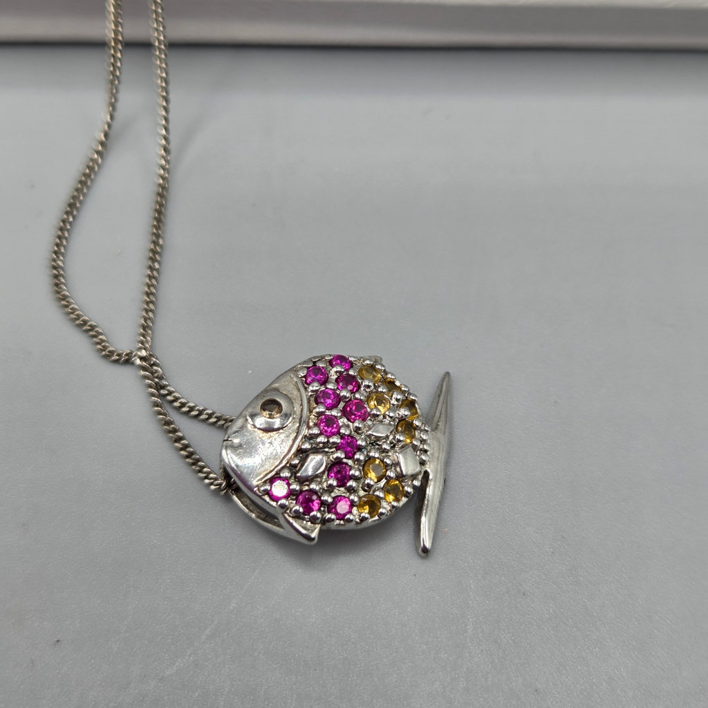 Sterling Silver Fish Pendant on 18" Silver Chain - image 2 of 5