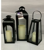 Black metal lanterns, wire baskets, and wooden tray stand - thumbnail 4 of 5