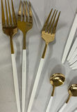 Gold-tone flatware set with white and pink handles and wooden-handled utensils - thumbnail 7 of 10