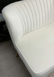 Ivory Velour Cushioned Settee, MCM Nightstand, Contemporary Lamp - thumbnail 7 of 8
