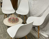 4 White Plastic Eiffel Chairs, Round Low Table - thumbnail 1 of 7