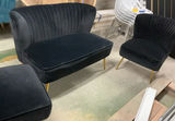 MCM Inspired, Black Velour Settee And Two Matching armless Chairs - thumbnail 1 of 8