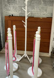 White Plastic Stanchions, Pink Velvet Ropes, White Wood Hat rack - thumbnail 1 of 4