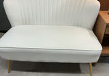 Ivory Velour Cushioned Settee, MCM Nightstand, Contemporary Lamp - thumbnail 2 of 8