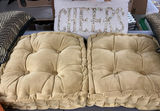 Beige tufted cushions with chevron pillows and orange candle holder - thumbnail 2 of 4