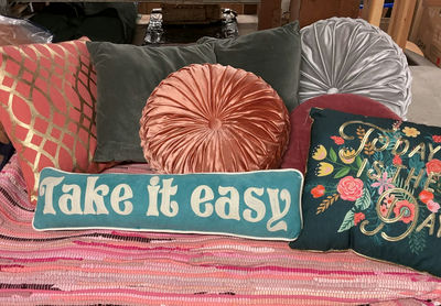 Woven Rug And Throw Pillows, Apricots, Greys, Turquoise - Image 1 of 8