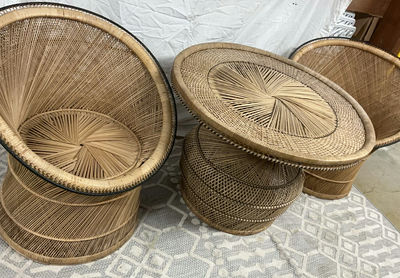 Vintage Boho Rattan Table And 2 Chairs - Image 1 of 7