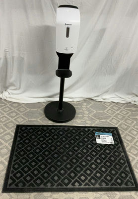 Hand sanitizer dispenser on stand with floor mat - Image 1 of 4